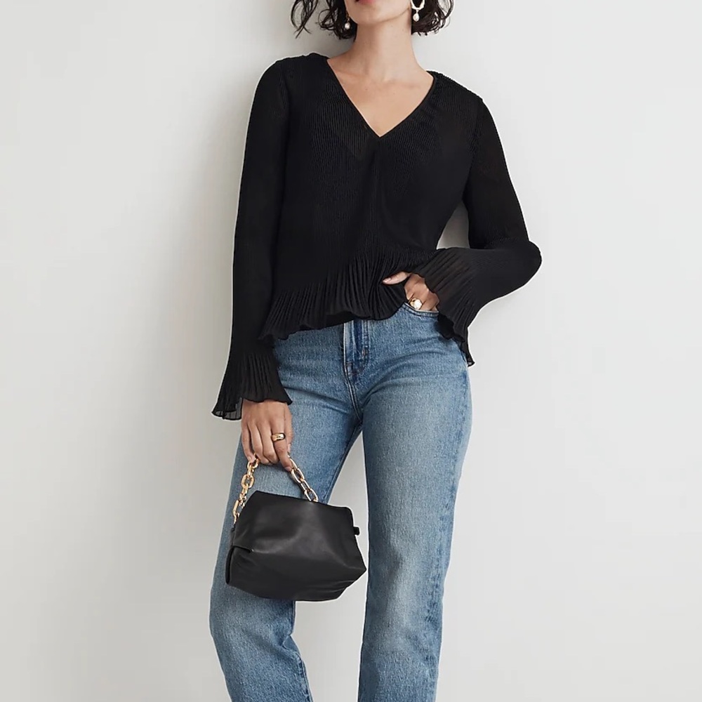 NEW / madewell Pleated Flare-Sleeve Top - Picture 4 of 7